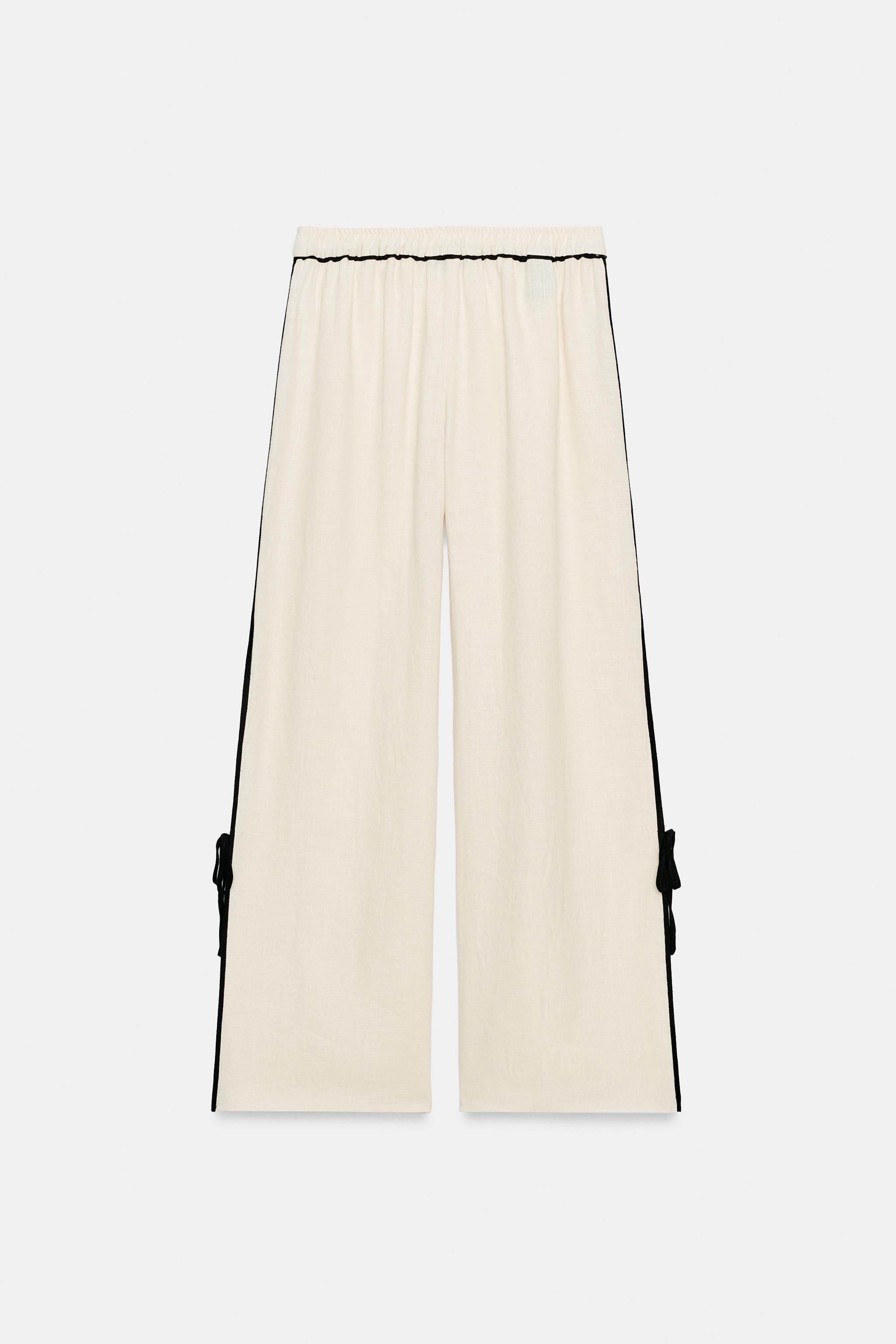 100% LINEN PIPING TROUSERS ZW COLLECTION